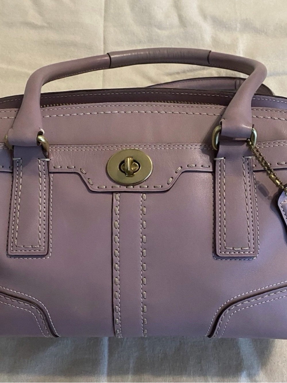 Authentic Coach Lavender Lilac Leather Satchel Handbag Brass Hardware